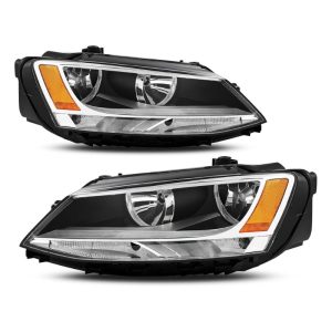 APSVE Chrome Housing Halogen Headlights Assembly for 2011-2018 VW Jetta MK6
