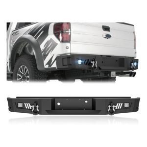 YZONA Heavy Duty Black Steel Rear Bumper with LED Lights and D-rings for 2004-2008 Ford F-150