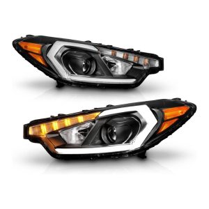 Black Projector DRL LED Tube Headlights Assembly for 2014-2016 Kia Forte with LED Position Models